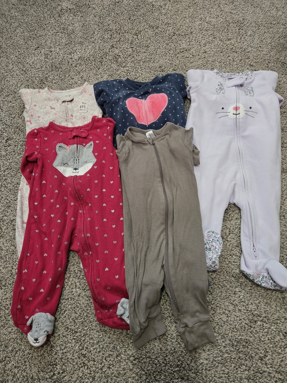 Girls' Carters One-Piece Sleepers - Pink, Navy, Lavender, Taupe